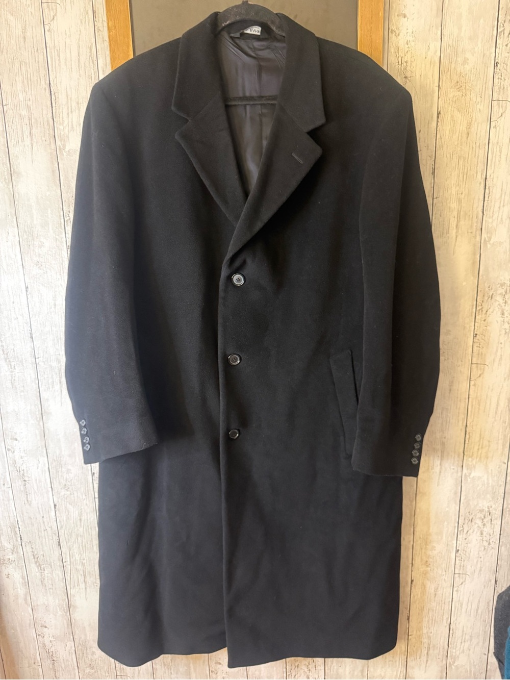 Jos A Bank Mens 44R Black wool cashmere long overcoat